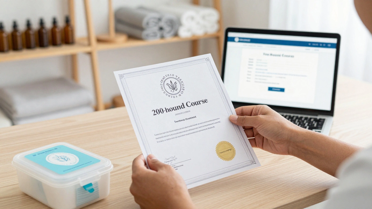 Certifikát a sterilizačná skrinka na stole s potvrdením predplatenia v pozadí.