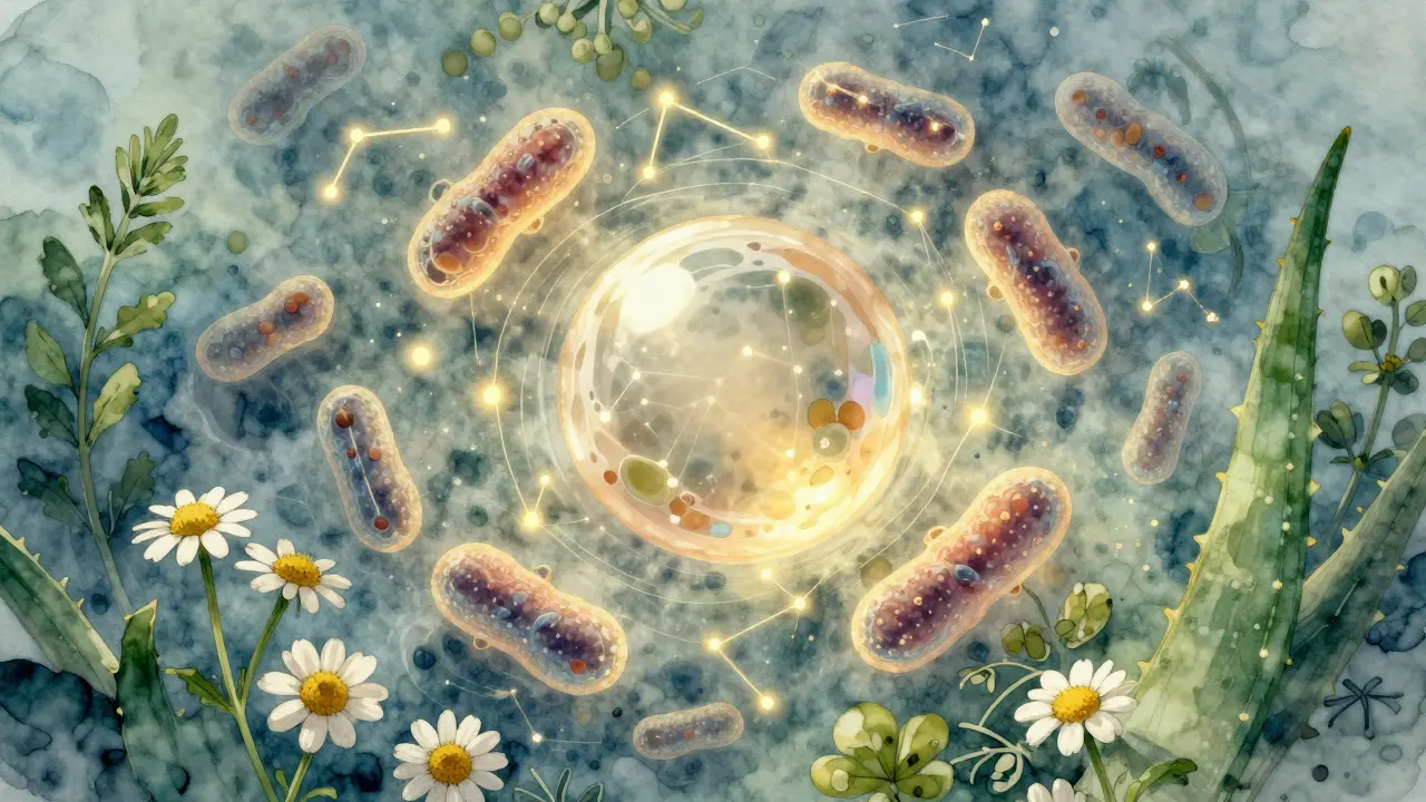 Abstraktný obraz prirodzenej mikroflóry v harmonickom súlade s prirodzenými zložkami.