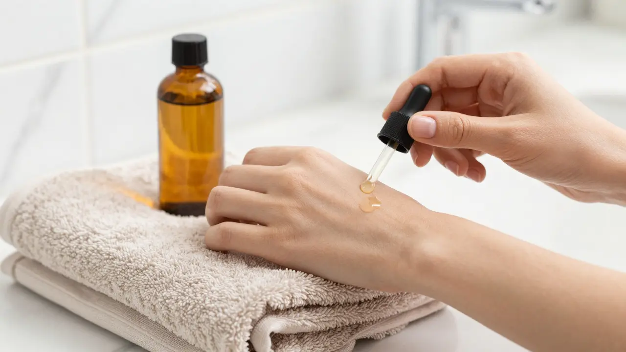 Detail aplikácie oleja na pokožku pred knuckle v rámci testu bezpečnosti