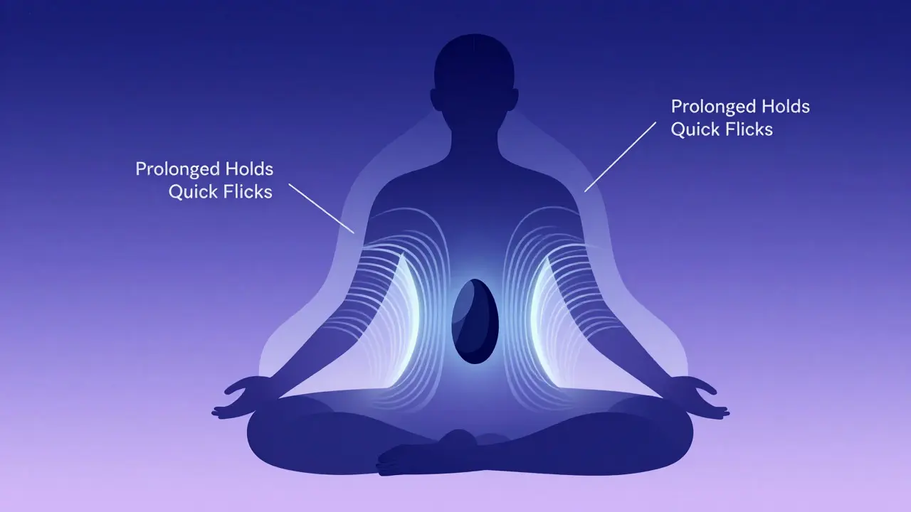 Abstract illustration of pelvic floor strength with glowing aura and stone