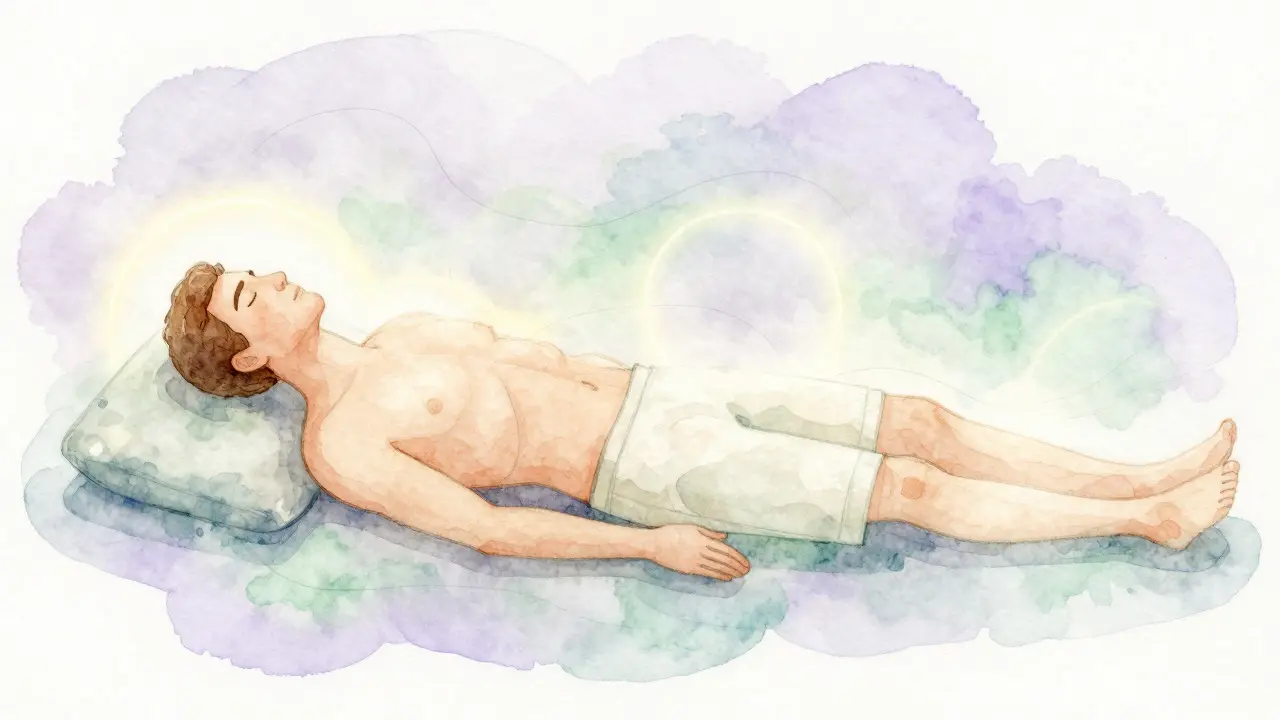 Abstraktná ilustrácia relaxovaného muža s jemným svetlom