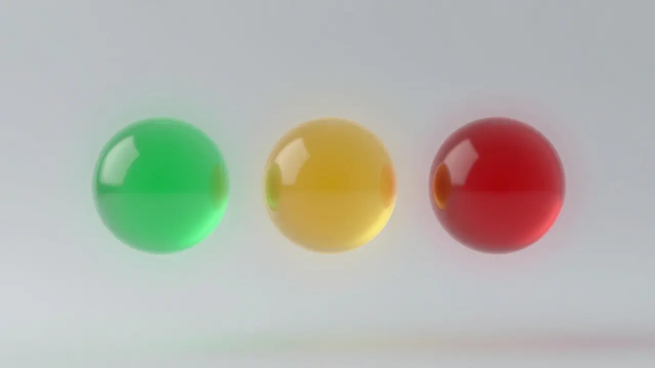 Tri sféry v farbách zelenej, žltej a červenej symbolizujúce komunikáciu hraníc