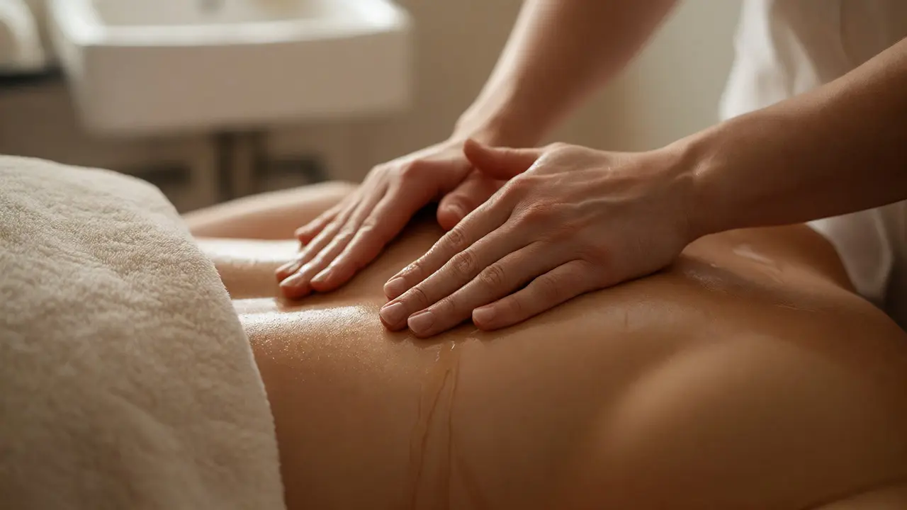 Detailné zobrazenie hygienických rúk terapeuta pri práci s chrbtom